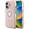 Guess IML Metal Glitter 4G Circle Triangle MagSafe dėklas iPhone 16 - rožinis