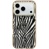 Dėklas Guess IML Zebra Glitter Triangle Logo MagSafe do iPhone 18 Pro Max / 17 Pro Max auksinė