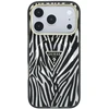 Dėklas Guess IML Zebra Glitter Triangle Logo MagSafe do iPhone 18 Pro / 17 Pro sidabrinė