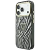 Dėklas Guess IML Zebra Glitter Triangle Logo MagSafe do iPhone 18 Pro Max / 17 Pro Max sidabrinė