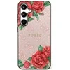 Dėklas Guess Leather 4G Flowers Print Metal Classic Logo MagSafe Samsung Galaxy S25 dėkals telefonui rožinės spalvos