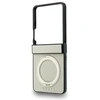 Dėklas Guess Magnetic Ring Stand Grained Classic Logo MagSafe do Samsung Galaxy Z Flip8 smėlio spalva