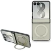 Dėklas Guess Magnetic Ring Stand Grained Classic Logo MagSafe do Samsung Galaxy Z Flip8 smėlio spalva