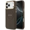 GUESS dėklas, skirtas IPHONE 17 Pro Max, suderinamas su MagSafe GUHMP17XPSAMSECW (PU su bijūnų spalvos karštu antspaudu), rudas