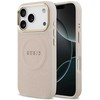 GUESS dėklas, skirtas IPHONE 17 Pro, suderinamas su MagSafe GUHMP17LPSAMSECP (PU su bijūnų karštu antspaudu), rožinis