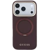 Dėklas Guess Ring Stand 360 Grained Classic Logo MagSafe do iPhone 18 Pro / 17 Pro bordo spalvos