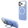 Dėklas Guess Ring Stand 360 Grained Classic Logo MagSafe, skirtas iPhone 18 Pro / 17 Pro, šviesiai mėlynas