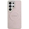 Dėklas Guess Saffiano Peony Embossed Ring MagSafe do Samsung Galaxy S26 Ultra rožinė