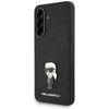 Dėklas Karl Lagerfeld Fixed Glitter Ikonik Logo Metal Pin skirtas Samsung Galaxy A56 juodos spalvos