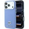Karl Lagerfeld dėklas, skirtas iPhone 18 Pro / 17 Pro, suderinamas su MagSafe (Choupette Head Metal raštu, grūdėtos tekstūros) šviesiai mėlynas