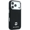 Karl Lagerfeld Grūdėtos odos Choupette galva Metal MagSafe dėklas, skirtas iPhone 17 Pro / 18 Pro - Juoda