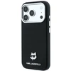 Karl Lagerfeld Grūdėtos odos Choupette galva Metal MagSafe dėklas, skirtas iPhone 17 Pro / 18 Pro - Juoda