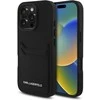 Karl Lagerfeld HC grūdėtas PU kortelių lizdas metalinis pailgas iPhone 16 Pro dėklas – Juodas