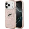 Karl Lagerfeld IML Glitter Karl &amp; Choupette Heads Logo MagSafe dėklas skirtas Apple iPhone 17 Pro rožinės spalvos