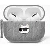 Dėklas Karl Lagerfeld Monogram Choupette Head AirPods 4 sidabro spalvos