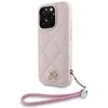 Dėklas Karl Lagerfeld dygsniuotas inicialų logotipas ir grandinėlės formos dirželis iPhone 16 Pro telefonui - Rožinė