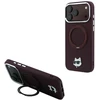 Dėklas Karl Lagerfeld with Ring Stand 360 Choupette Head Pin MagSafe do iPhone 18 Pro / 17 Pro bordo spalvos