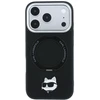 Dėklas Karl Lagerfeld with Ring Stand 360 Choupette Head Pin MagSafe Case for iPhone 18 Pro Max / 17 Pro Max - Juodas