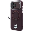 Dėklas Karl Lagerfeld with Ring Stand 360 Choupette Head Pin MagSafe do iPhone 18 Pro / 17 Pro bordo spalvos