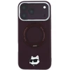 Dėklas Karl Lagerfeld with Ring Stand 360 Choupette Head Pin MagSafe do iPhone 18 Pro / 17 Pro bordo spalvos
