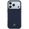 Dėklas Mercedes Leather Semi Wrap Wood Effect MagSafe Case for iPhone 17 Pro Max - Navy Mėlyna