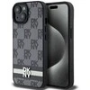 Apple iPhone 15 plus / 14 plus DKNY dėklas odinis Checkered Mono Pattern &amp; Printed Stripes (DKHCP15MPCPTSSK) juodos spalvos