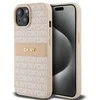 Apple iPhone 15 plus / 14 plus DKNY dėklas odinis Mono Stripe &amp; Metal Logo (DKHCP15MPRTHSLP) rožinės spalvos