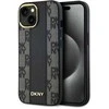 DKNY DKHMP14SPCPVSLK Apple iPhone 14 15 13 6.1″ juodos spalvos kietas dėklas Leather Checkered Mono Pattern MagSafe