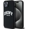Apple iPhone 14 Plus / 15 Plus DKNY dėklas Liquid Silicone Baltas Printed Logo MagSafe (DKHMP15MSNYACH) juodos spalvos