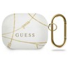 Dėklas „Guess GUACAPTPUCHWH AirPods Pro“ ausinės, ausinės su dangteliais ir baltomis „Gold Chain Collection“