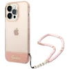 Apple iPhone 14 Pro Guess dėklas Translucent Pearl Strap rožinės spalvos