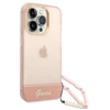 Apple iPhone 14 Pro Guess dėklas Translucent Pearl Strap rožinės spalvos