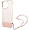 Apple iPhone 14 Pro Max Guess dėklas Translucent Pearl Strap rožinės spalvos