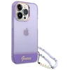 Apple iPhone 14 Pro Max Guess dėklas Translucent Pearl Strap violetinės spalvos