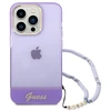 Apple iPhone 14 Pro Max Guess dėklas Translucent Pearl Strap violetinės spalvos