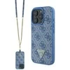 Guess Leather Metal Logo Strass Crossbody Apple iPhone 16 Pro - dėklas telefonui mėlynos spalvos