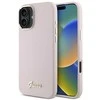 Guess GUHCP16MSMBSLP Apple iPhone 16 Plus 6.7″ rožinės spalvos kietas dėklas Silicone Script Metal Logo & Frame