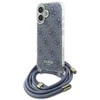 Guess GUHCP16SHC4SEB Apple iPhone 16 6.1″ mėlynas kietas dėklas Crossbody Cord 4G Print