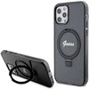 Guess GUHMP12MHRSGSK Apple iPhone 12/12 Pro 6.1″ juodos spalvos kietas dėklas Ring Stand Script Glitter MagSafe