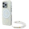 Guess IML Flowers Allover Electro With Pearl Strap MagSafe - dėklas skirtas Apple iPhone 16 Pro Baltas