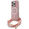 Guess GUHMP16LHCTSGNSP Apple iPhone 16 Pro 6.3″ rožinės spalvos kietas dėklas Crossbody Cord Script MagSafe