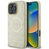 Guess Saffiano Peony Stamp MagSafe Apple iPhone 16 Pro dėklas telefonui aukso spalvos