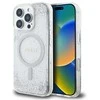 Guess GUHMP16LRGRGES Apple iPhone 16 Pro 6.3" sidabro spalvos kietas dėklas su blizgučiais ir resininiu efektu, MagSafe