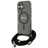 Guess GUHMP16SHCTSGNSK Apple iPhone 16 6.1″ juodos spalvos kietas dėklas Crossbody Cord Script MagSafe