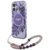 Guess IML Flowers With Pearl Strap MagSafe - dėklas skirtas Apple iPhone 16 Violetinė
