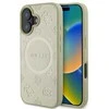 Guess Saffiano Peony Stamp MagSafe Apple iPhone 16 dėklas telefonui aukso spalvos