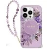 Guess IML Flowers With Pearl Strap MagSafe - dėklas skirtas Apple iPhone 16 Pro Max Violetinė