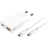 Laidinis įkroviklis 4smarts PDPlug Slim Duos 20W GaN USB-C+USB-A + USB-C kabelis 1.5m baltos spalvos