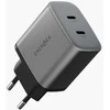 Laidinis įkroviklis Energea Ampcharge GaN45 2xUSB-C PD/PPS/QC3.0 45W pilkos spalvos
