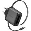 Įkroviklis jungiama į tinklą Energea Ampcharge Arc 65 USB-A/USB-C + zwijany kabelis USB-C PD/PPS/QC3.0 GaN gunmetal